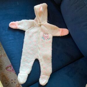 Vtg Deadstock 0-6 M Sherpa Fleece Hooded One Piece Cats Cat Ear Cuddle Time 80s
